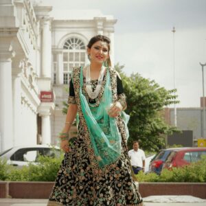 Regal Zariwork Velvet Lehenga in Emerald Black
