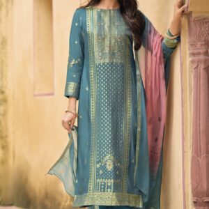 Sitara Teal Silk Blend Suit Set - Elegant Pakistani Silk Suit