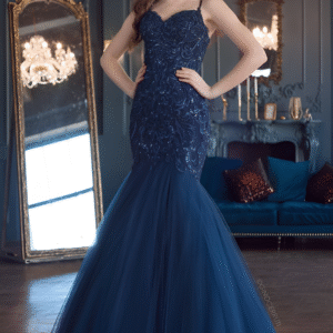 Deep navy mermaid lehenga with net flare and embroidered blouse – Ethnora