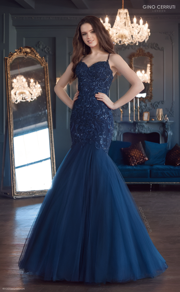 Deep navy mermaid lehenga with net flare and embroidered blouse – Ethnora